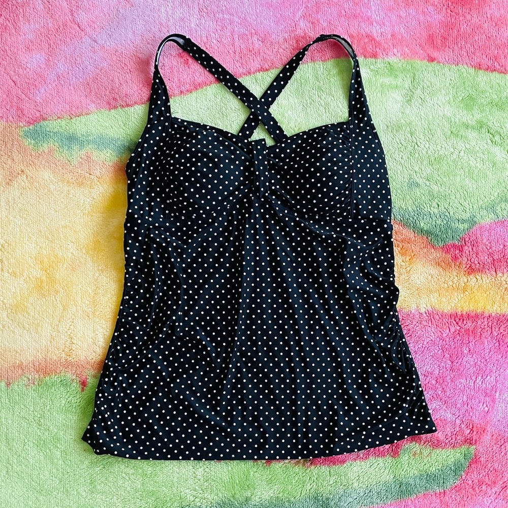 Sumner swim tank top, black with white polka dots. Size L